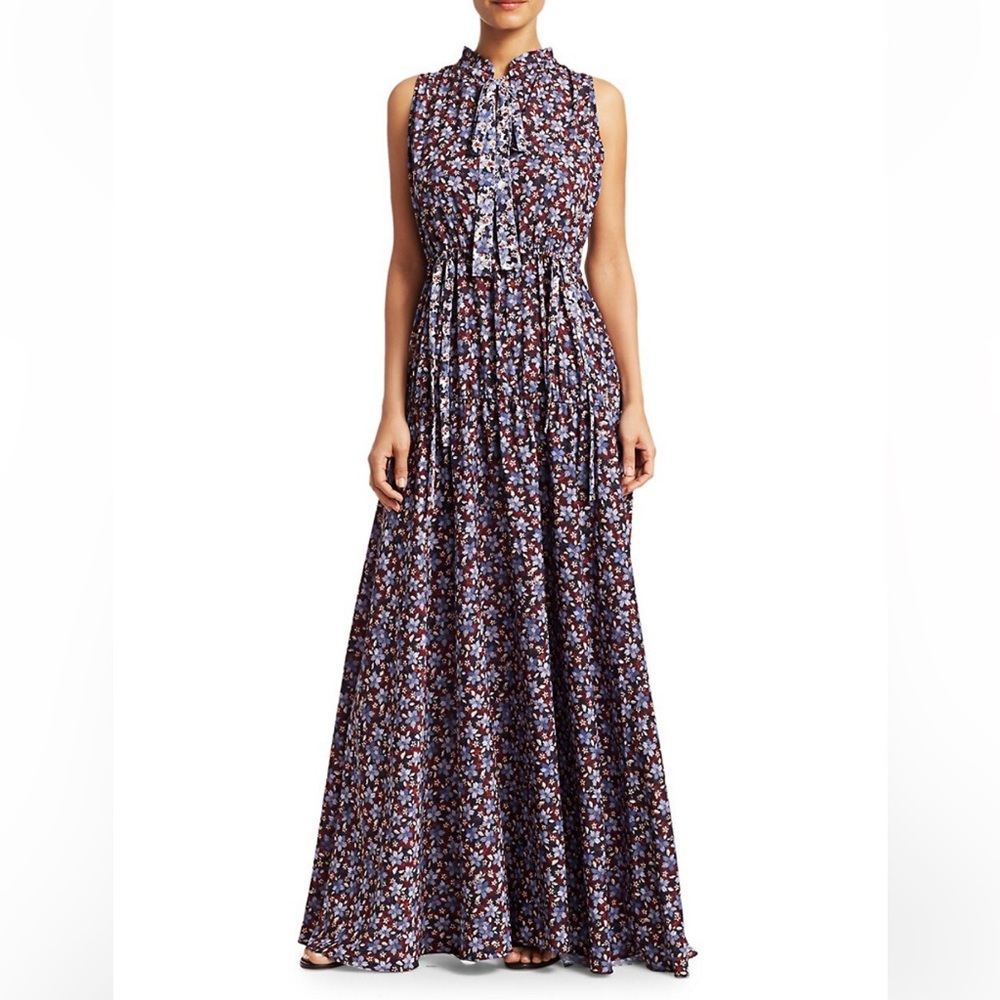 Monique Lhuillier Navy Floral Maxi Dress